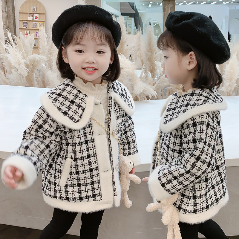 Girl gush jacket autumn winter clothing 2022 new foreign pie children small scents with spring and autumn thickened baby blouses