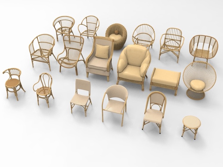 C4D中式藤编家具FBX椅子STL凳子OBJ躺椅Blender沙发三维模型素材-cg男孩