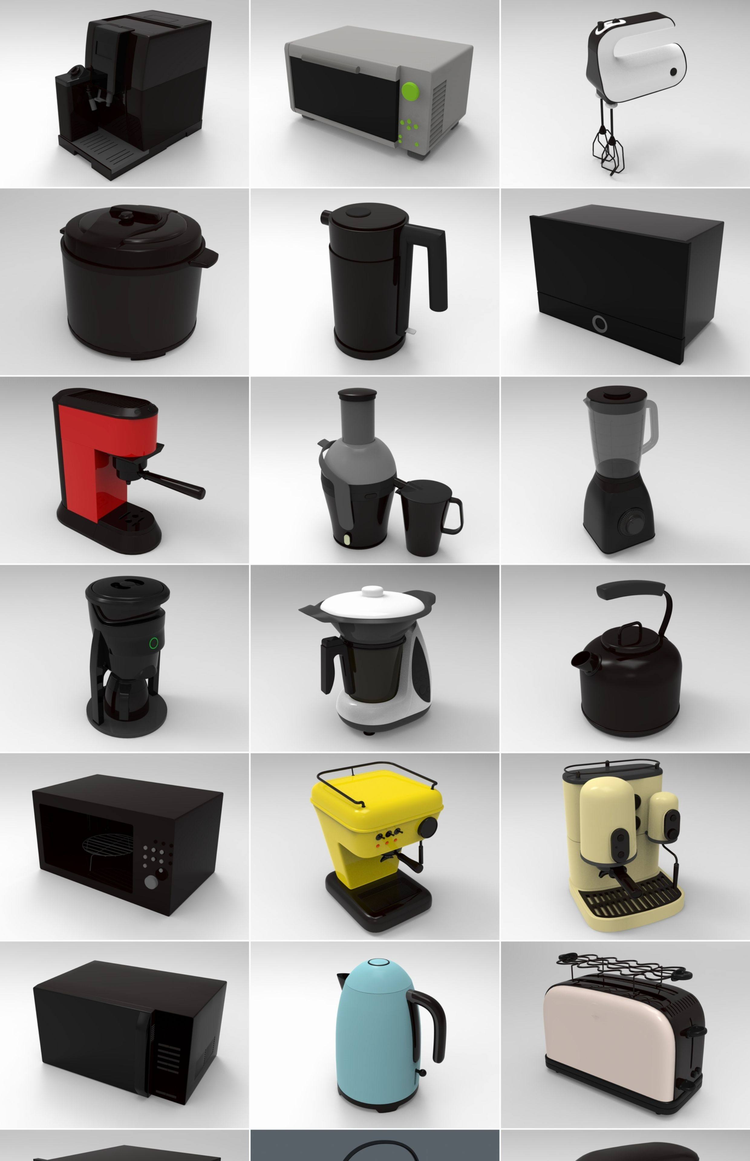 图片[3]-C4D厨房电器FBX咖啡机Blender烤面包机微波炉电水壶果汁机3D素材-cg男孩