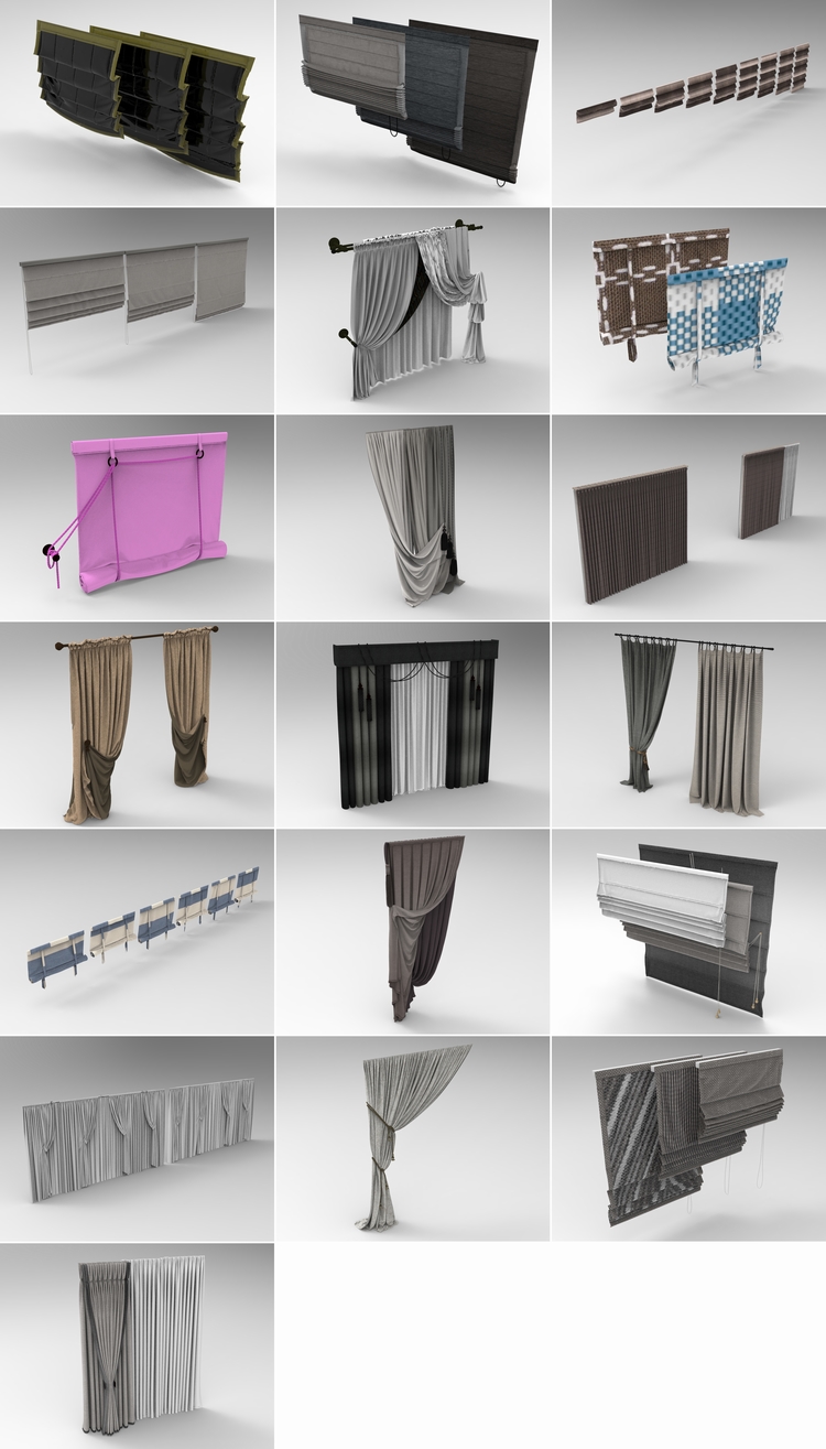 C4D罗马帘FBX卷帘STL布艺窗帘OBJ遮阳帘Blender三维模型Maya素材-cg男孩
