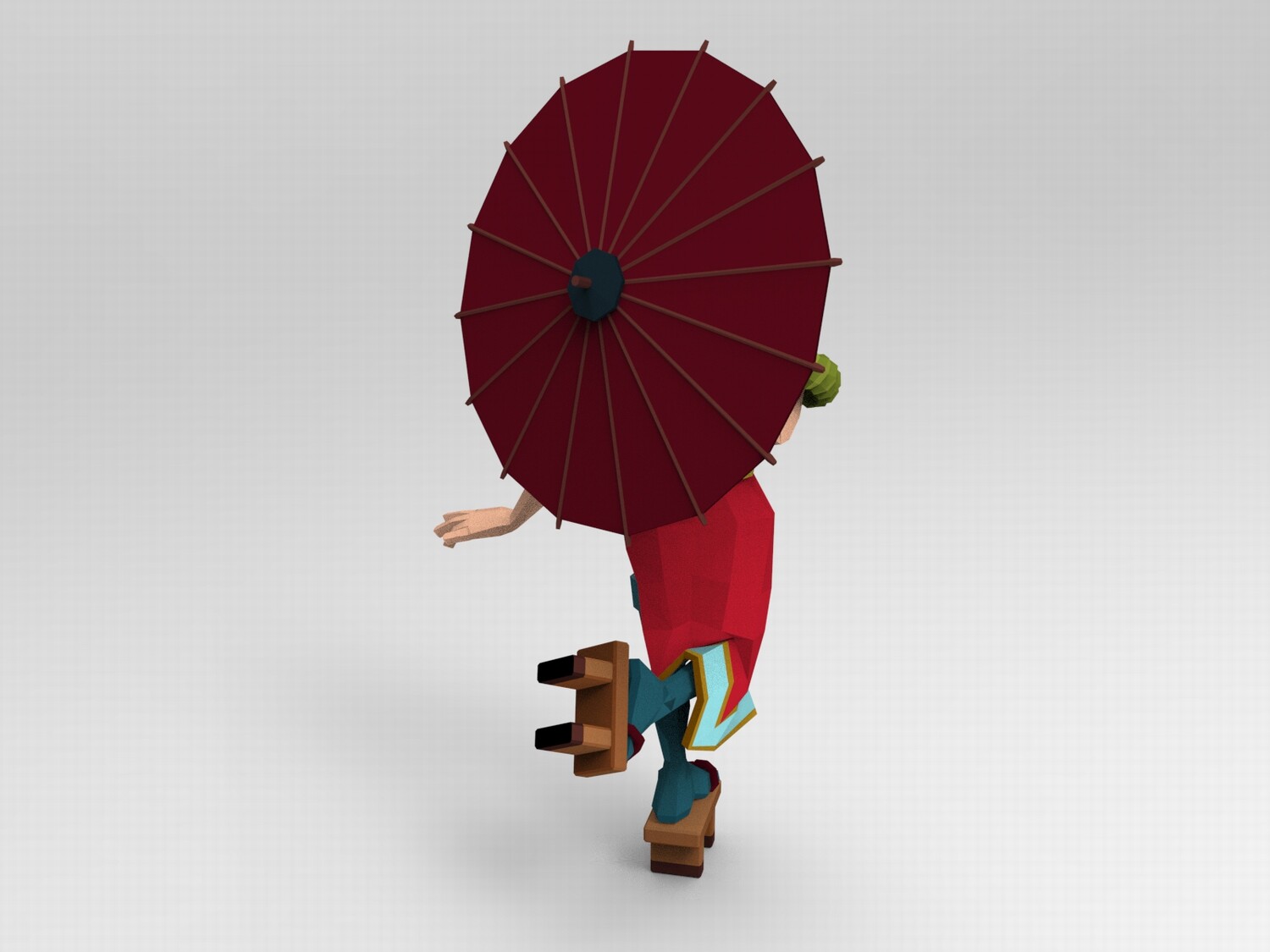 图片[2]-C4D低面多边形卡通女性FBX日式风格木屐STL油纸伞OBJ人物设计素材-cg男孩