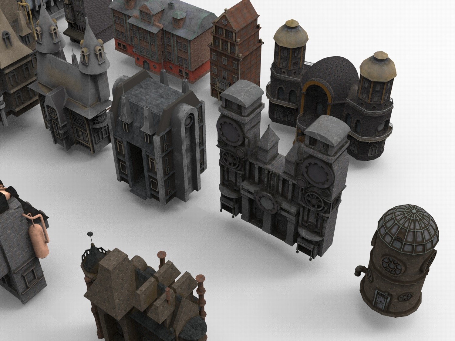 图片[3]-C4D奇幻蒸汽朋克建筑FBX尖顶房屋OBJ游戏动画场景MAYA素材Blender-cg男孩