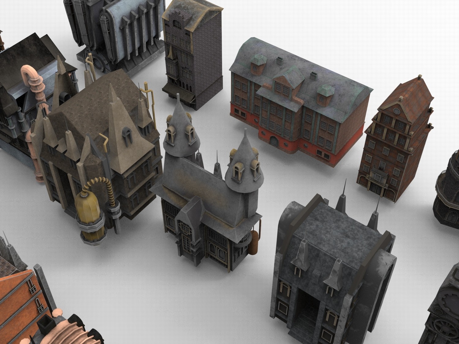 图片[2]-C4D奇幻蒸汽朋克建筑FBX尖顶房屋OBJ游戏动画场景MAYA素材Blender-cg男孩