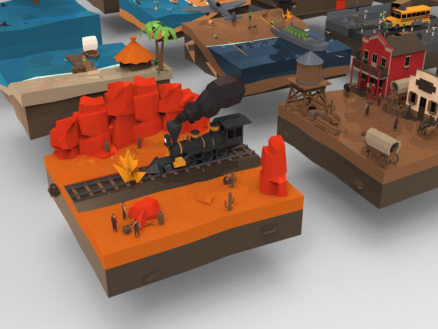 图片[4]-C4D低面卡通FBX田园小屋OBJ沙漠火车Blender海滨沙滩农场月球登陆-cg男孩