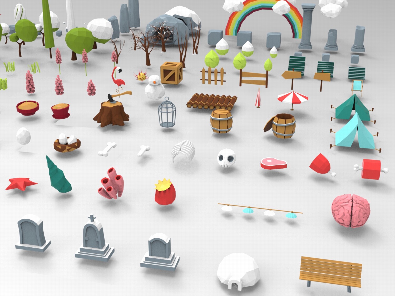 图片[3]-C4D低面卡通树木花草FBX山石水果STL蔬菜昆虫OBJ帐篷风车长椅素材-cg男孩