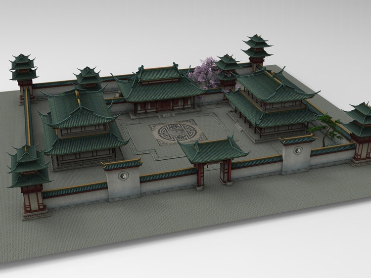 C4D低面中式古风3D建筑FBX道观OBJ寺庙Blender三维模型unity素材-cg男孩