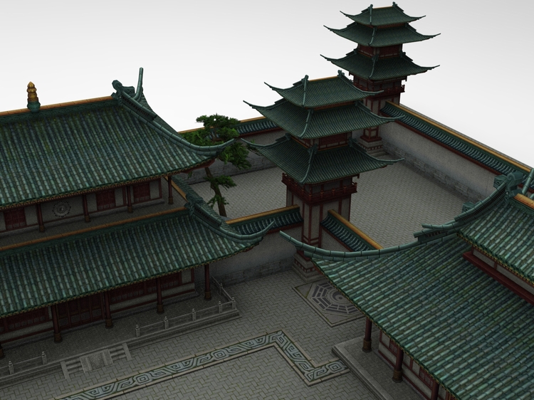 图片[3]-C4D低面中式古风3D建筑FBX道观OBJ寺庙Blender三维模型unity素材-cg男孩