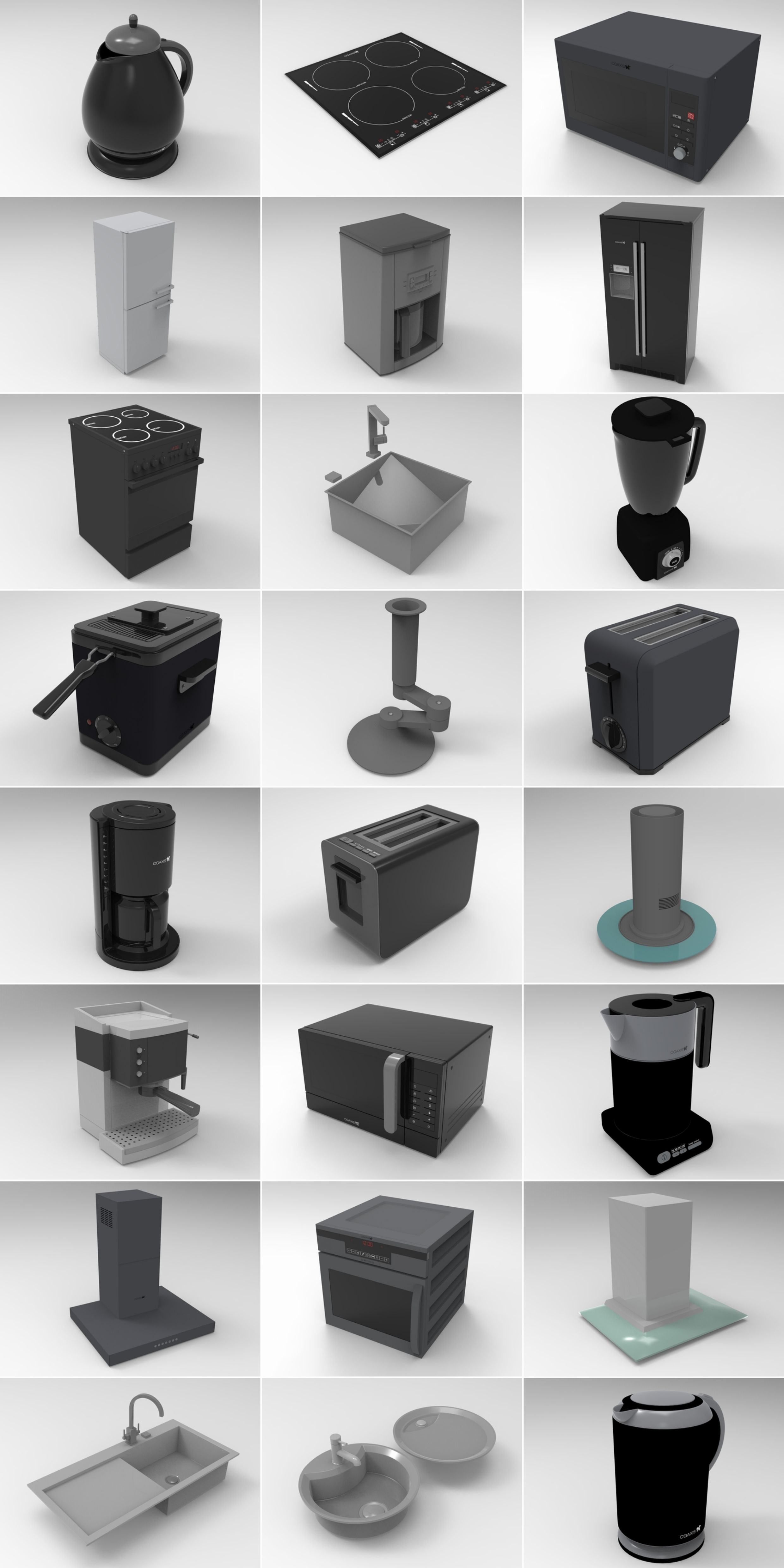 图片[3]-C4D家电FBX微波炉STL炉灶OBJ电陶炉Blender面包机冰箱水槽3D模型-cg男孩