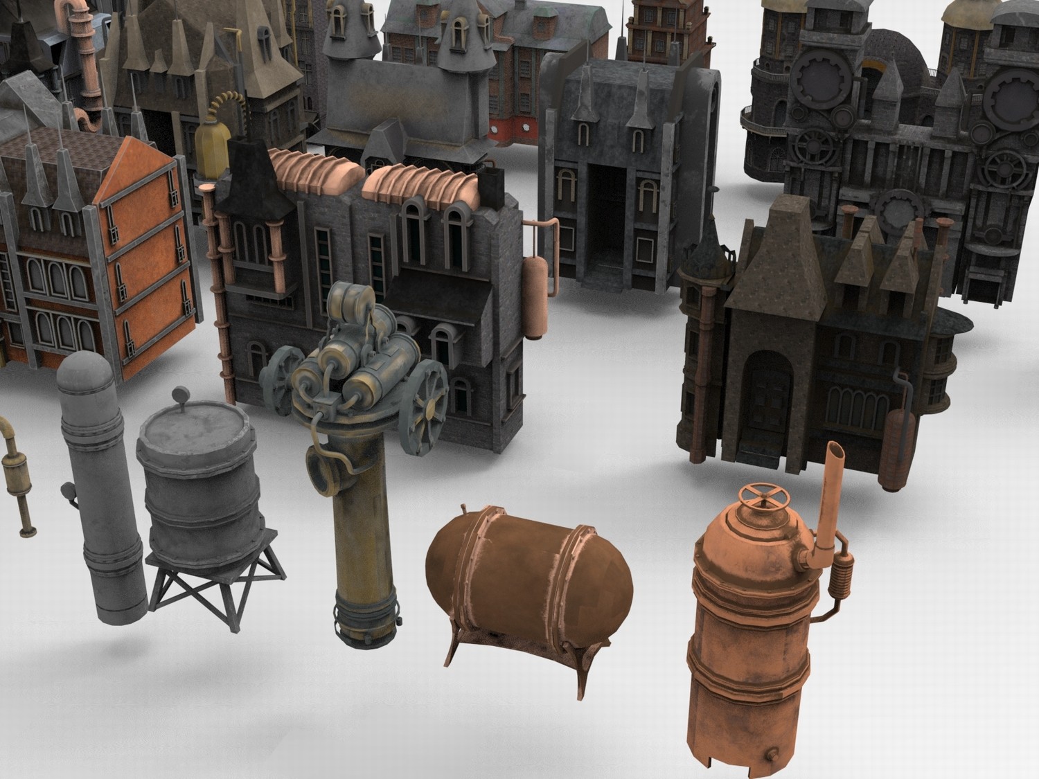 图片[4]-C4D奇幻蒸汽朋克建筑FBX尖顶房屋OBJ游戏动画场景MAYA素材Blender-cg男孩