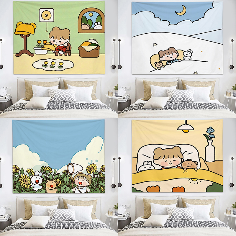 Cartoon Lovely Ins Wind Decoration Background Cloth Arrangement Decoration Room Bedroom Sofa Dorm Bedside Wall Cloth Hanging Cloth