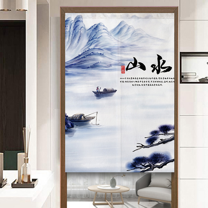 CHINESE LANDSCAPE PAINTING DOOR CURTAIN HOME PARTITION CORD FABRIC ART HANGING CURTAIN BEDROOM BOOK ROOM DECORATION SEMI-CURTAIN FREE OF STILETTO STILETTO SHIELD CURTAIN