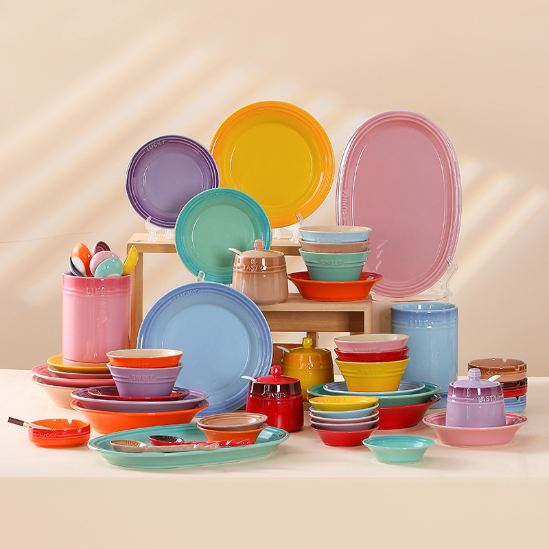 Cdok Bowl and Plate Set for Home Use, Tableware Set for Housewarming, Stoneware Bowl and Plate Set, Gradient Color, 2023 New