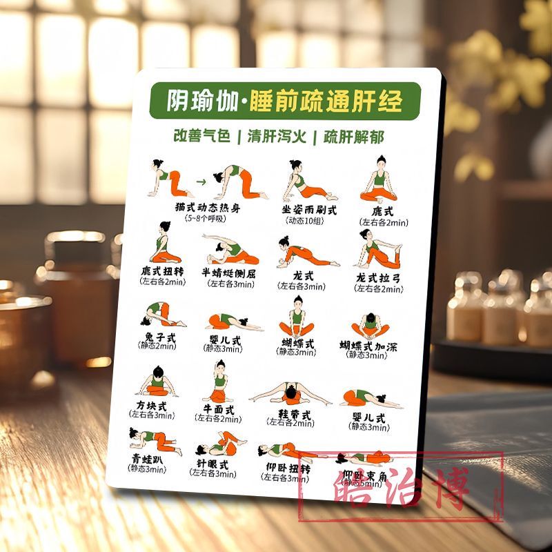 Yin Yoga Unblocks the Liver Meridian, Postural Diagram Sequence, Movement and Posture Decorative Painting, Yoga Studio Gym Display