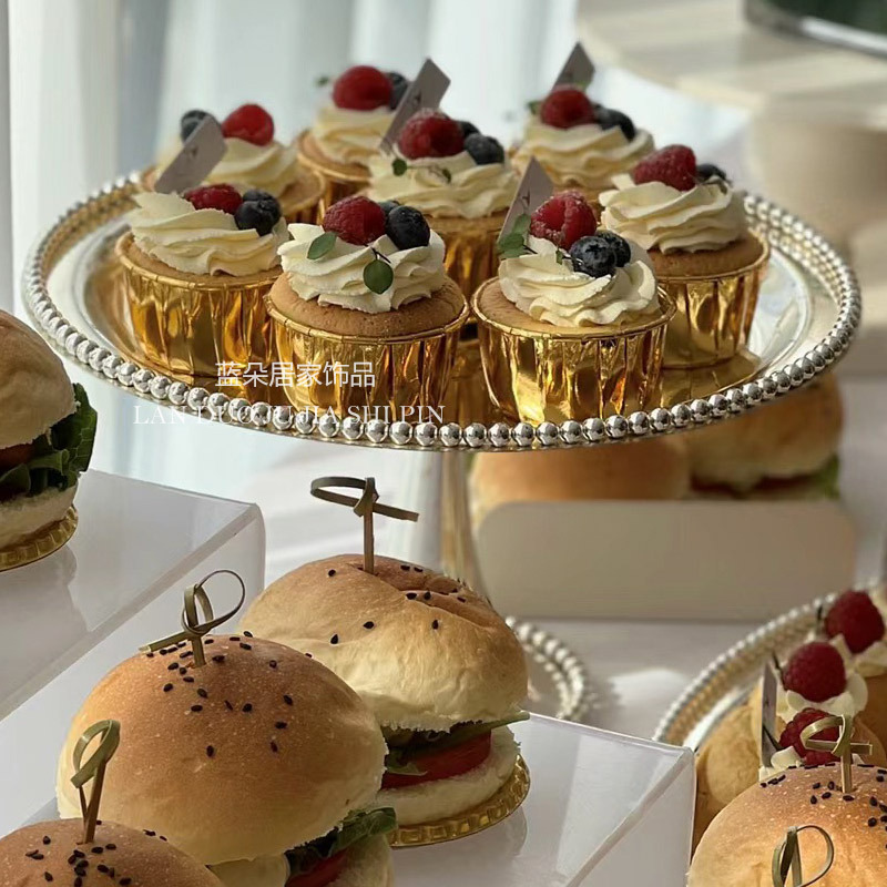 European-Style Metal Birthday Cake Tall Tray, High-End Dessert Table Display Stand, Pastry Display Tray, French Dessert Tray