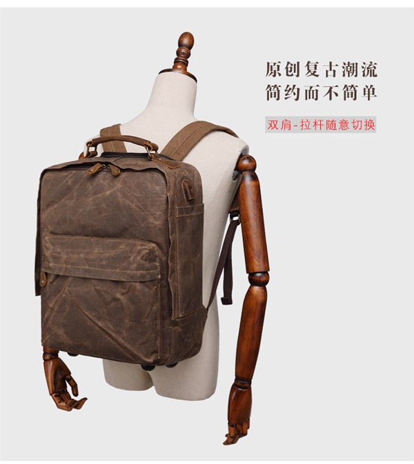 Canvas không thấm nước du lịch đa chức năng ba lô kéo thanh ba lô ngoài trời nguồn điểm mới sáp dầu nam - Túi du lịch balo