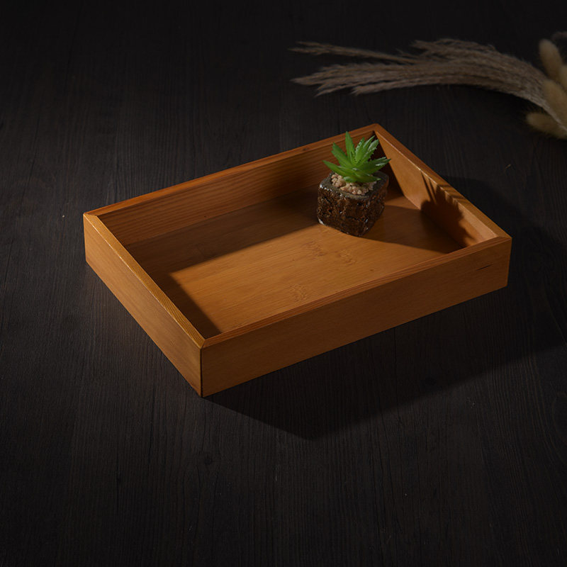 Japanese Bamboo Wood Rectangular Tray Cup Tea Tray Retro Hotel Plate Desktop Organize Cosmetic Jewelry Storage Box