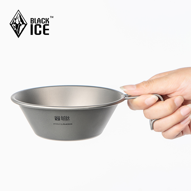 Black Ice Outdoor Camping Pure Titanium Tableware Camping Picnic Rice Bowl Instant Noodle Bowl Lightweight Portable Single Picnic Titanium Bowl