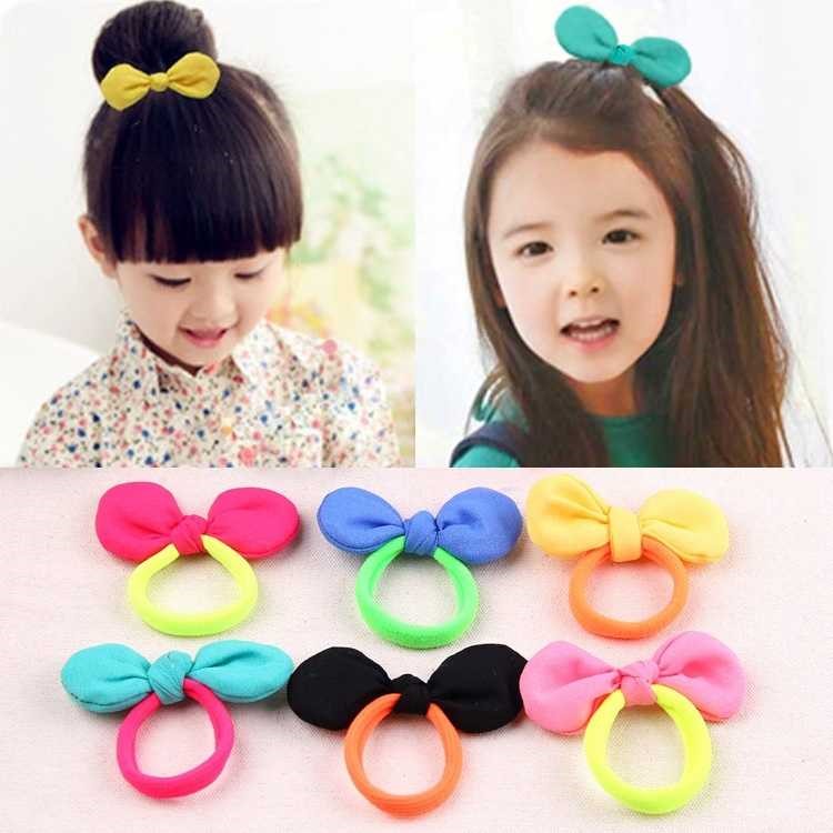(5-20 Pack) Children's Hair Accessories Korean Rabbit Ears Cute Hair Rings Head Flower Girls Headwear Rubber Band Hair Rings