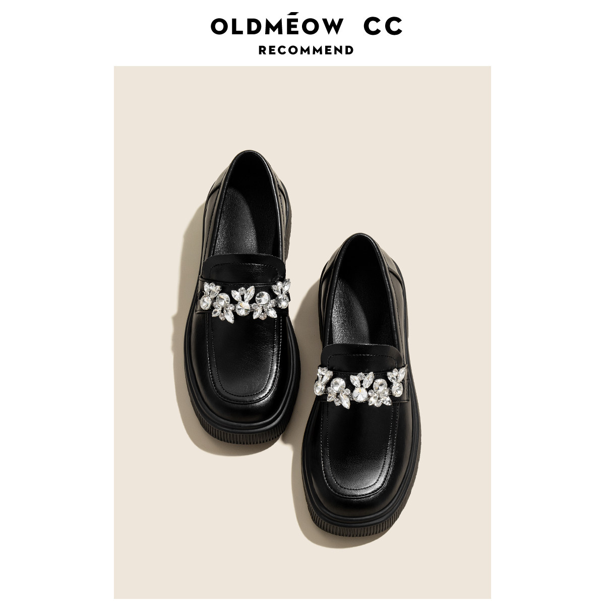 Lao Meow's shop thick bottom black leather shoes women's 2022 spring and autumn new thick heel thick bottom casual square toe shoes