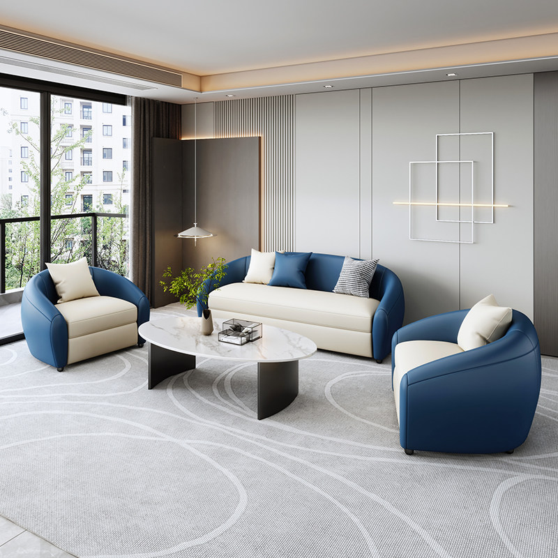 Italian light luxury leather sofa living room small apartment modern minimalist KTV four-seat straight row sofa combination package