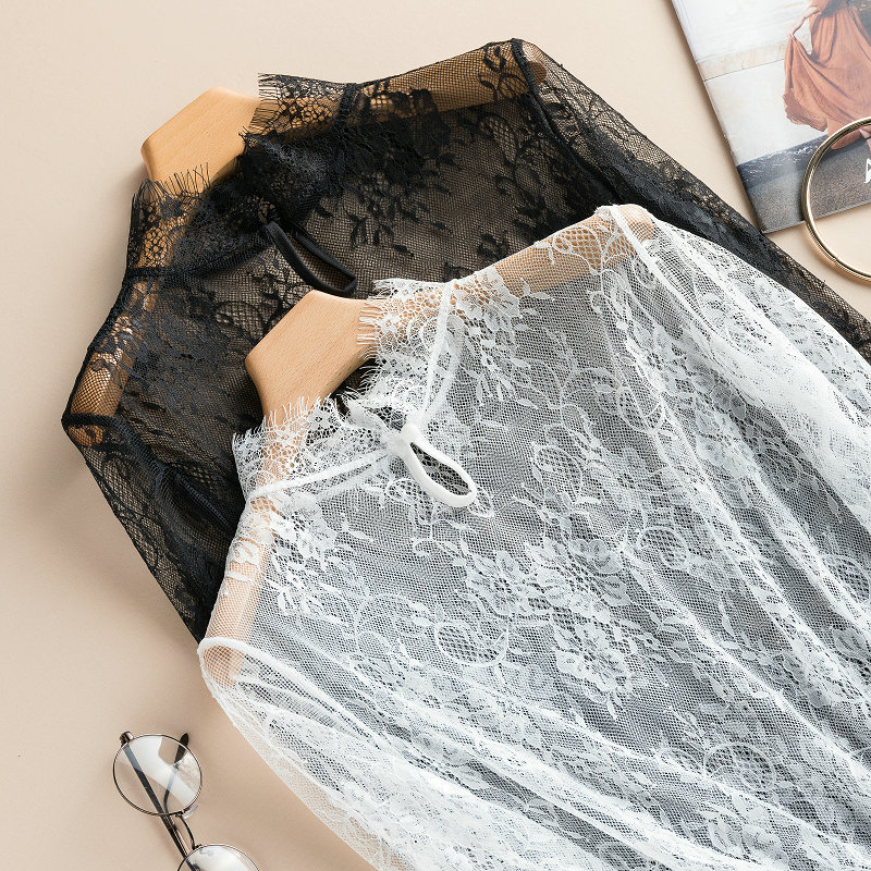 2022 in spring and autumn with a very fairy's net-yarn blouse 100 lapped with the hollowed-out long sleeve lace of the undershirt woman