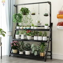 Flower shelf balcony against the wall with flowers New Nordic style floor-to-ceiling multi-storey creative wooden home