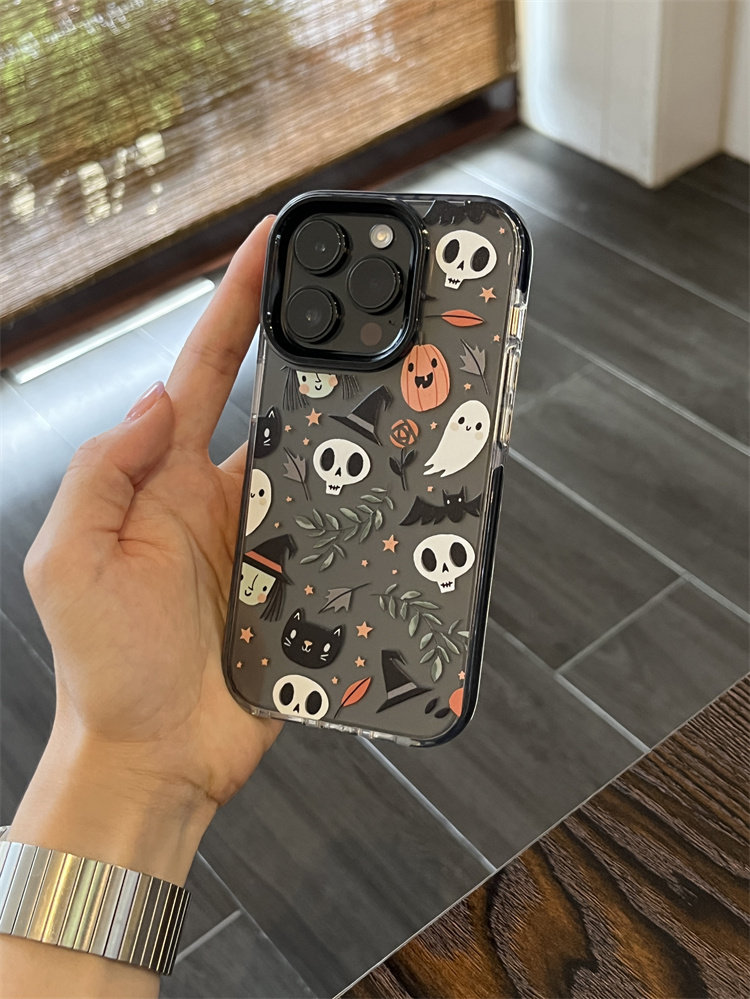 Fun and quirky Halloween pumpkin ghost case for iPhone 16 Pro Max, transparent, new 13 model, 14 Pro men's case, 12 anti-drop XR silicone case, 15 full-coverage protective case for XS Max.