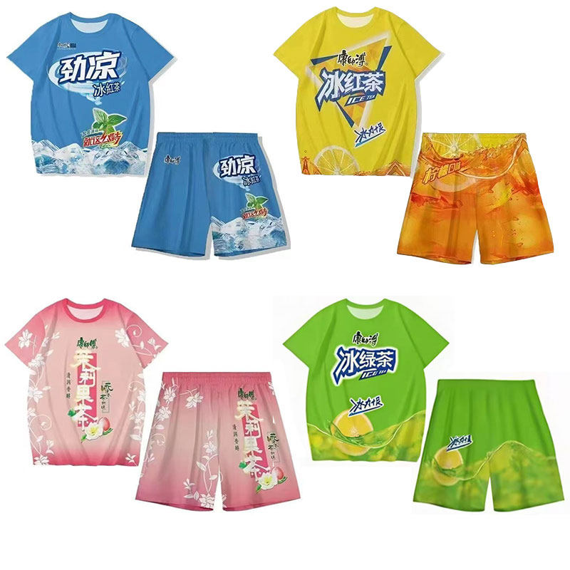 夏のアイスティー柄の服、ハニーティー柄のパジャマ、風変わりな抽象的な半袖シャツ、面白いドラゴン柄のローブ、クールなカジュアルスポーツウェアセット