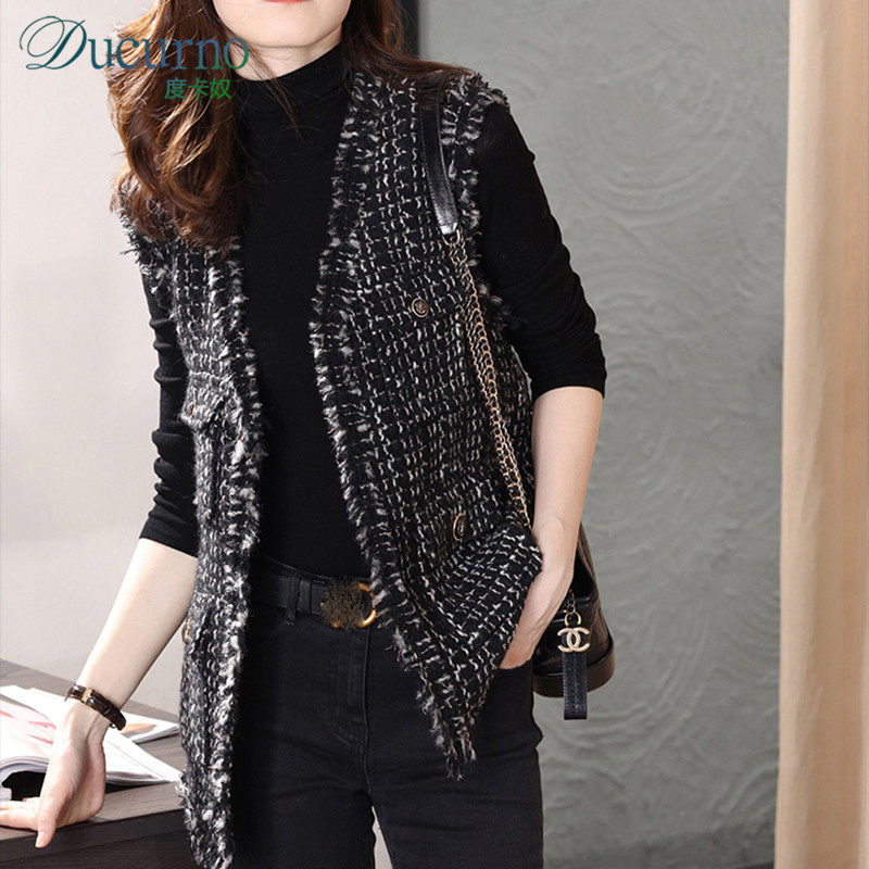 DUCURNO tweed fragrance top with gold thread wool vest 2022 spring and autumn fashionable vest small coat