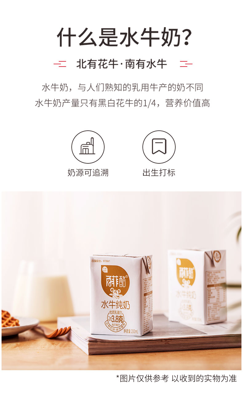 奶中珍品 百菲酪 3.8g乳蛋白 0添加水牛纯奶 200ml*20盒 图3