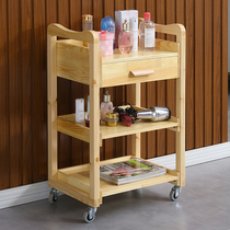 Solid wood beauty cart Multi-function beauty salon three-layer shelf Tool car hair nail cart with drawer
