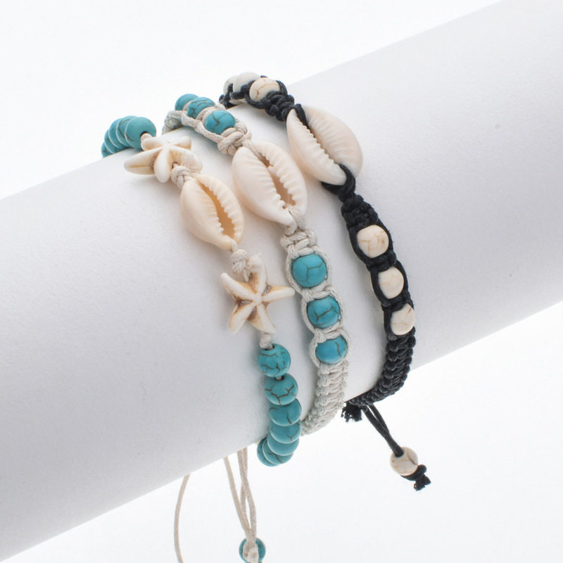 European and American Popular Small Jewelry Natural Stone Shell Bracelet Hand-Woven Adjustable Wax Rope Chain Bracelet for Women