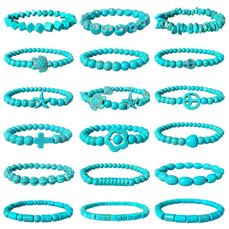 Amazon Cross-Border Best-Selling Aliexpress European and American Style Natural Turquoise Elastic Beaded Bracelet for Men and Women Couple Gifts