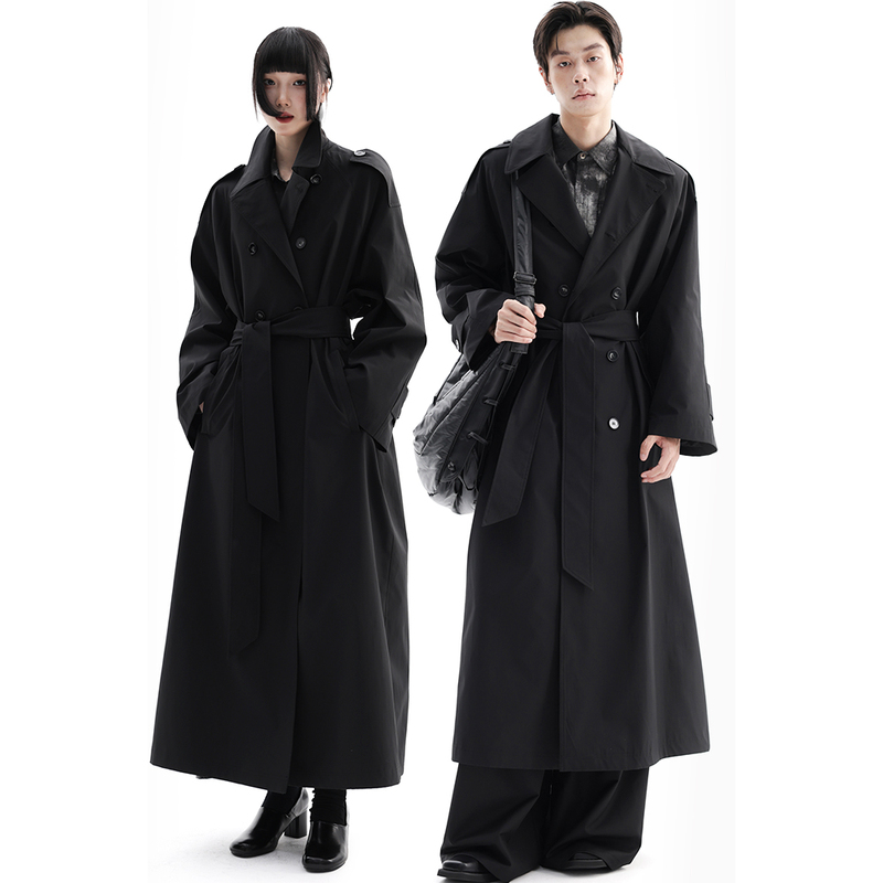 Apozi Collection/Landscape Philosophy/Autumn New Double-Breasted Long Trench Coat with Lapel and Tie Apozi Collection/Landscape Philosophy/Autumn New Double-Breasted Long Trench Coat with Lapel and Tie
