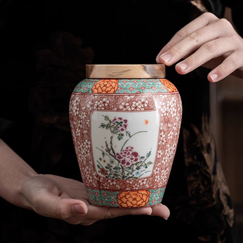 Enamel Ceramic Tea Canister for Green Tea and Black Tea, Handmade High-End Hand-Painted Peony Flower Lid, Porcelain Storage Jar, Moisture-Proof Enamel Ceramic Tea Canister for Green Tea and Black Tea, Handmade High-End Hand-Painted Peony Flower Lid, Porcelain Storage Jar, Moisture-Proof