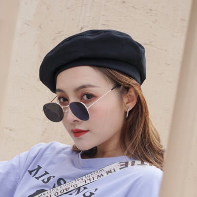 Black beret for women, Korean style, versatile spring, thin Japanese style, cute painter hat, British retro ins hat, summer