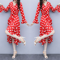 Chiffon dress 2020 Spring and Autumn new waist thin temperament fairy Super fairy sweet black foreign girl new product