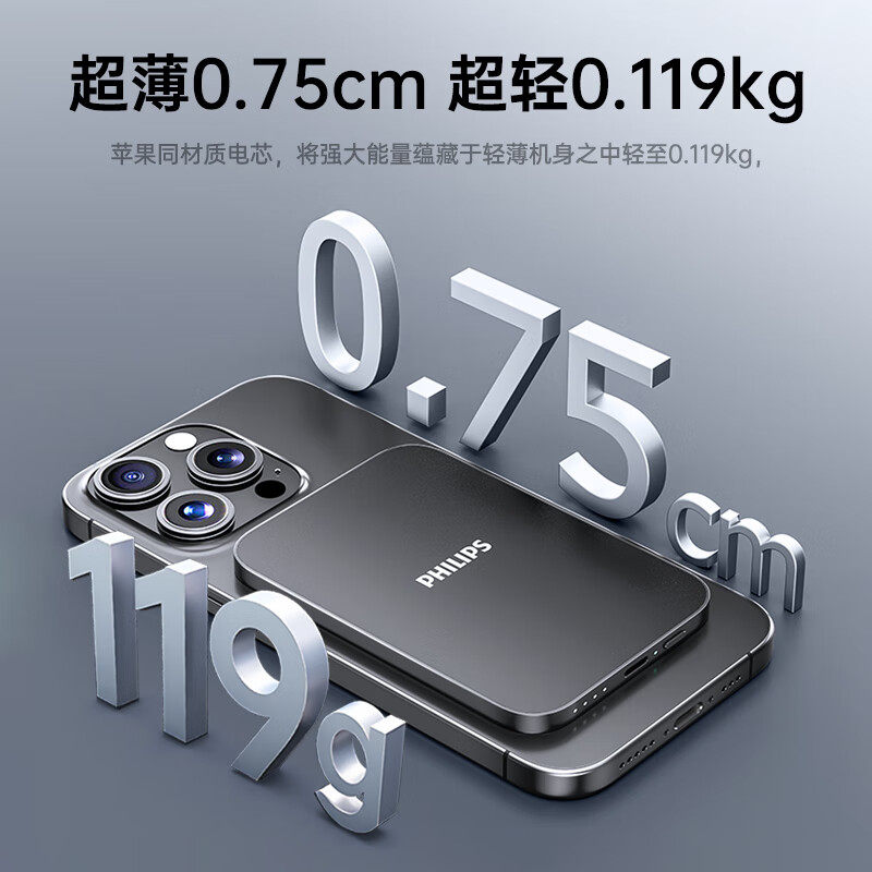[Power Bank with 3C Certification, Suitable for Airplanes] Philips Card-Type Magnetic 2025 New Model, Ultra-Thin, Compact, Portable, Mini Wireless Style, Suitable for Apple Fast Charging, Dedicated Mobile Power Bank 17