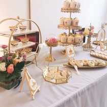 Golden wedding dessert table ornaments display stand cake pan cold meal tea break table buffet afternoon tea snack stand