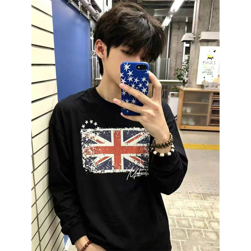 American High Street Flag Print Pure Cotton Long-Sleeve T-Shirt for Men, 2026 Autumn, Loose and Versatile Top for Teenagers American High Street Flag Print Pure Cotton Long-Sleeve T-Shirt for Men, 2026 Autumn, Loose and Versatile Top for Teenagers