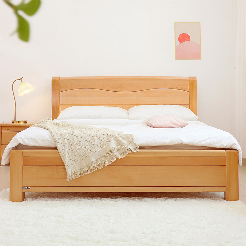 Deluxe solid wood beech beech double bed simple new Chinese box high box storage 1 8m 1 5 m log