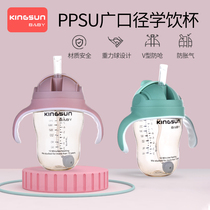 Childrens water cup school drinking cup straw baby drinking cup PPSU anti-fall baby kindergarten students summer leak-proof home