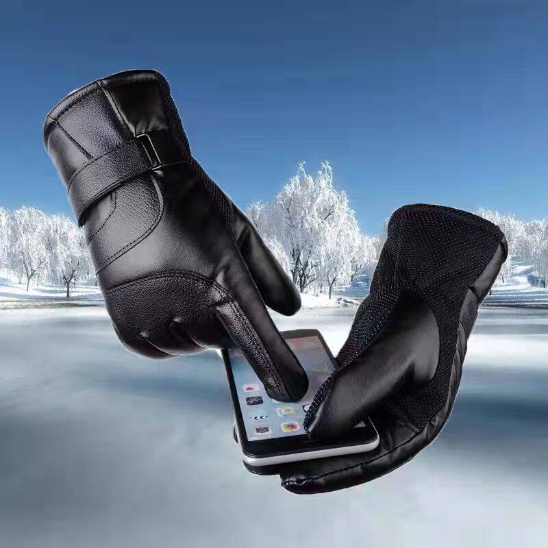 Gloves skiing finger fitness winter middle-aged leather gloves riding electric car winter plus velvet thickening warm plus cotton