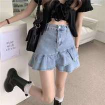 a word denim skirt half body dress hip short skirt new 2022 bottom half 100 hitch a little net red to thin