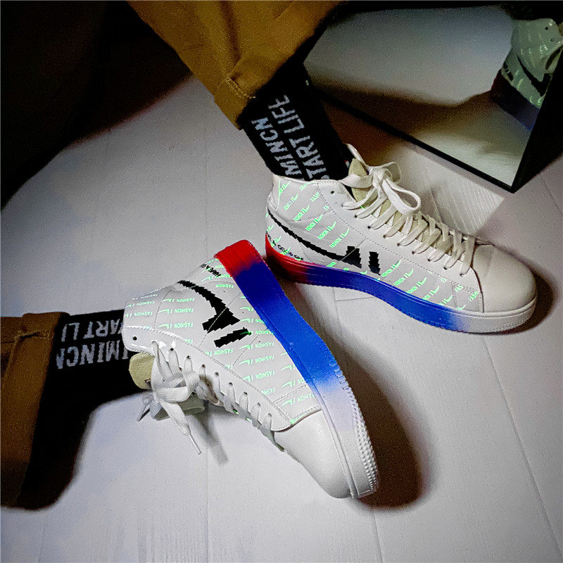 Men's shoes 2022 spring new pioneer video game pixel luminous high-top shoes student Air Force No. 1 skate shoes men