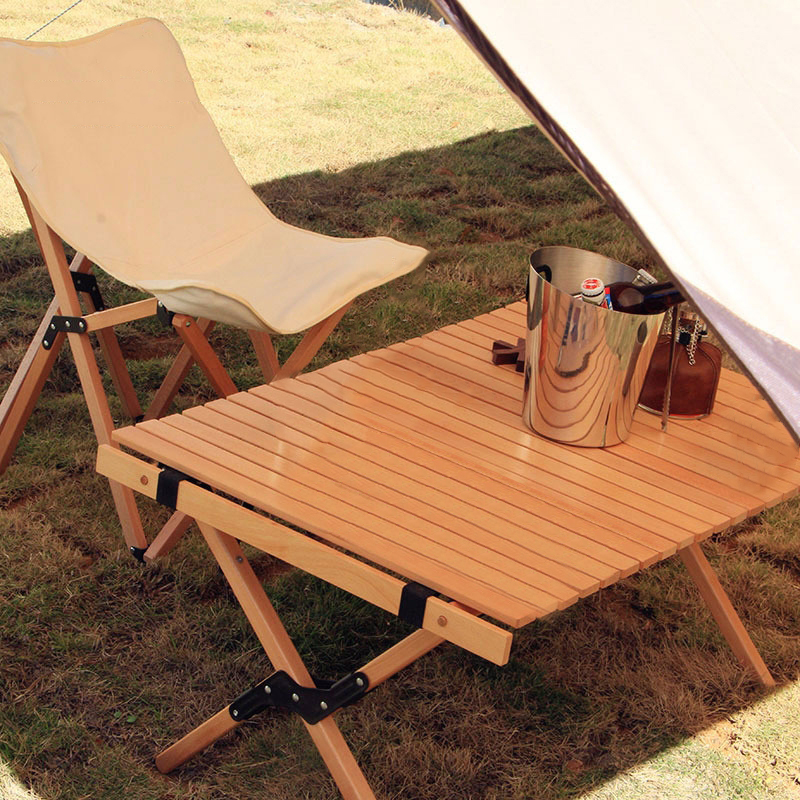 Jihua outdoor folding table and chair Portable solid wood egg roll table Camping folding picnic table Solid wood table
