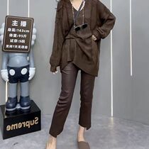 Plus velvet to keep you warm popular European products irregular coated cigarette pants for women elastic large size slim-fitting slim-fitting nine-point pants trendy