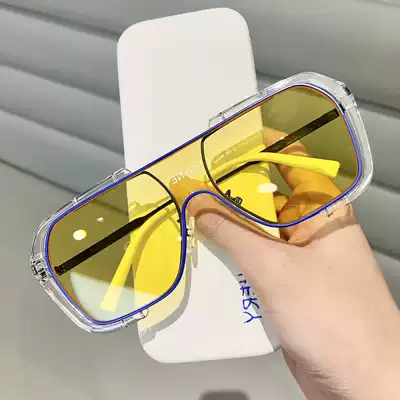 Sunglasses men's net red one-piece big frame square Korean fashion cool retro anti-UVins sunglasses women