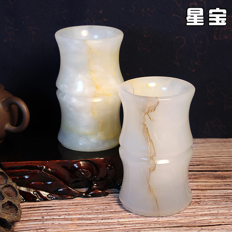Natural jade pen holder bamboo tube decoration decoration living room study office small vase decoration good gift