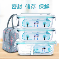 Office workers with rice glass lunch box Microwave oven special bowl sealed storage fresh box Separated rectangular lunch box